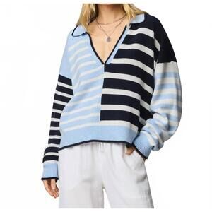 NEW SPLENDID arden striped polo sweater in sea breeze multi